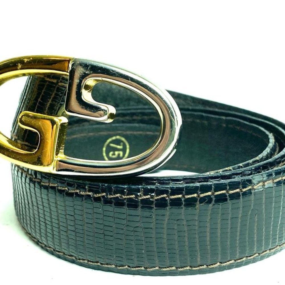 Gucci Lizard Brown Bicolor Belt 7g616